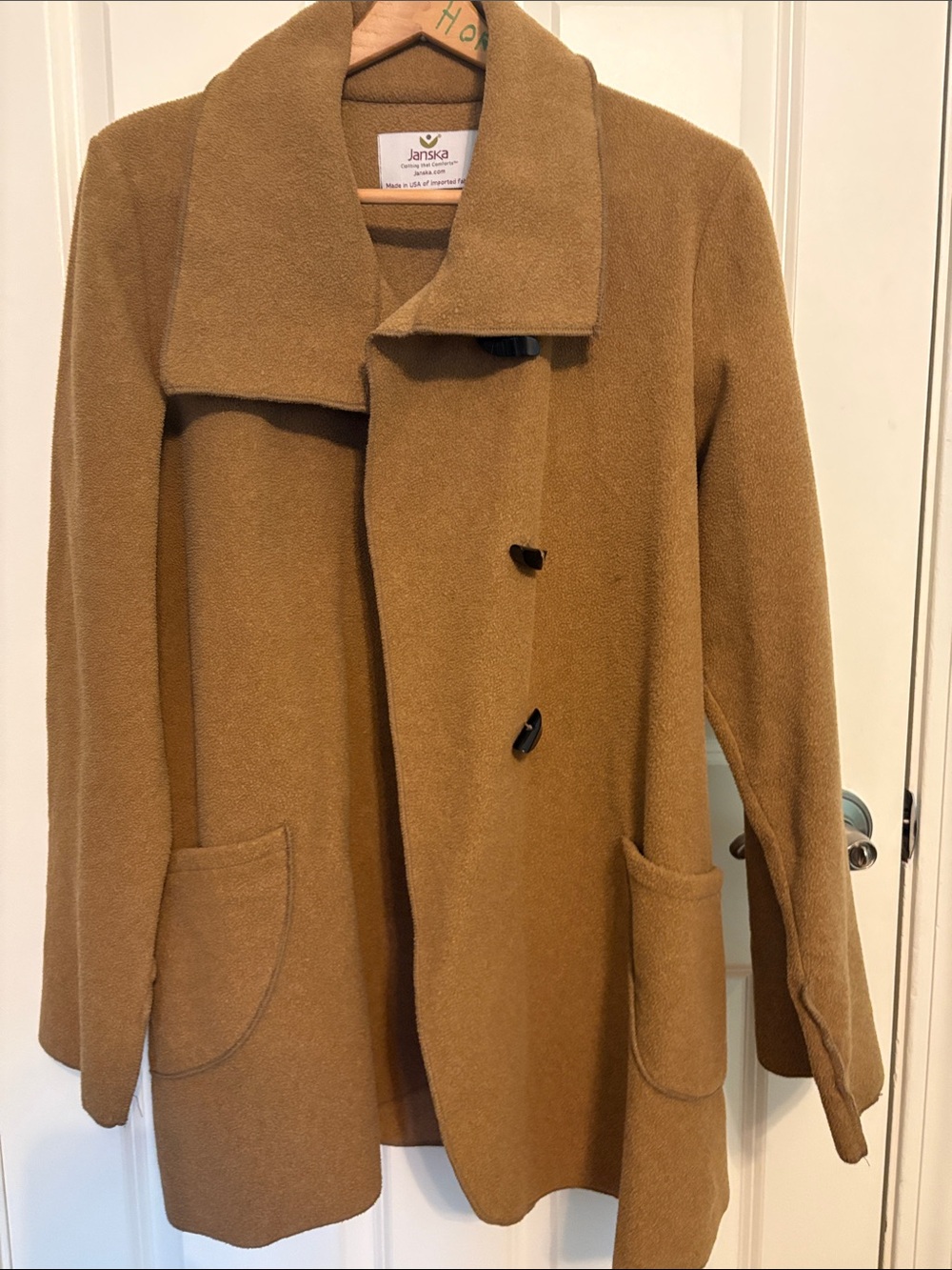 Janska Vintage Camel Wool-Blend Pea Coat - Classic Single-Breasted Jacket
